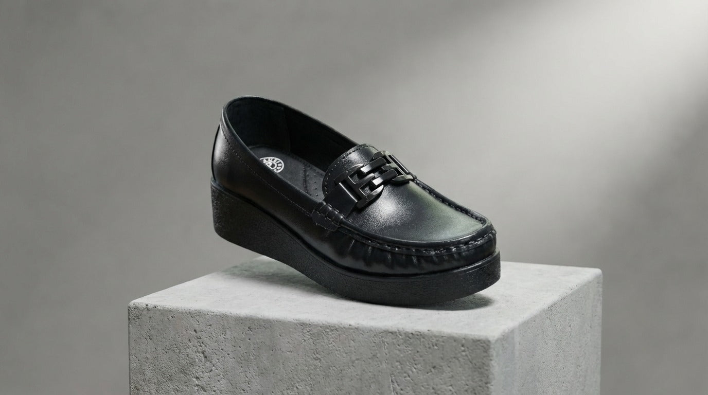 Moccasin noir compensée