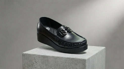 Moccasin noir compensée MORJA